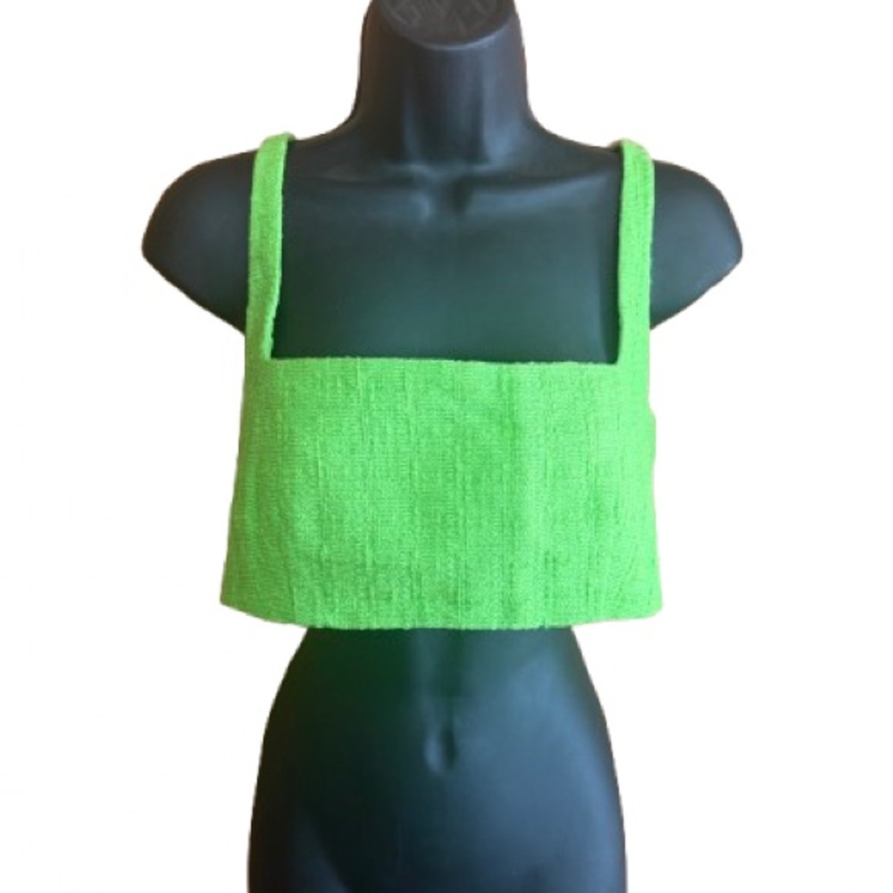 Square Neck Bright Green Cropped Tank Top - Women